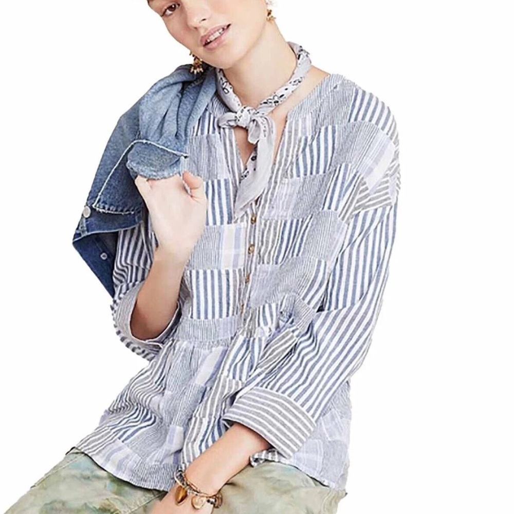 Maeve Oversized Patchwork Button Swing Top Cotton… - image 3